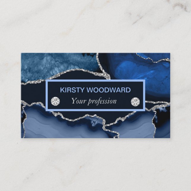 Carte De Visite Agate de Parties scintillant bleu marine et argent (Devant)