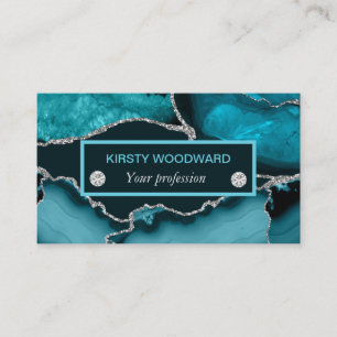 Carte De Visite Agate de Parties scintillant turquoise bleu et arg