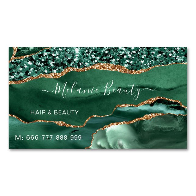 Carte de visite Agate Green Gold Parties scintilla (devant)