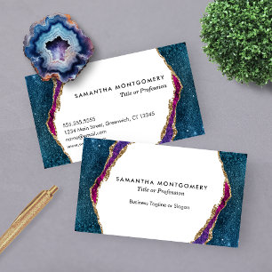Carte De Visite Agate Veines Or Bleu Violet Aqua Professionnel