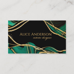Carte De Visite Agate verte or noir élégant