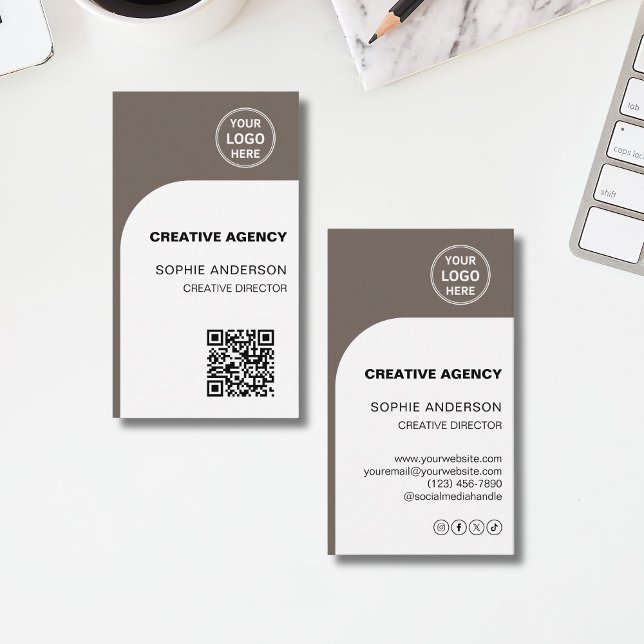 Carte De Visite Agence de création de logo QR moderne  (Modern Logo Photo QR Creative Agency Business Card)