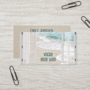 Carte De Visite Agence de voyage fenêtre de plage avec scène de su