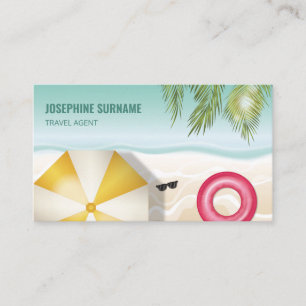 Carte De Visite Agence de Voyage Plage Océan Bleu Feuilles de Palm