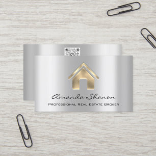 Carte De Visite Agent courtier immobilier professionnel Silver QR