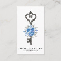 Agent de l'immobilier à clé florale bleue