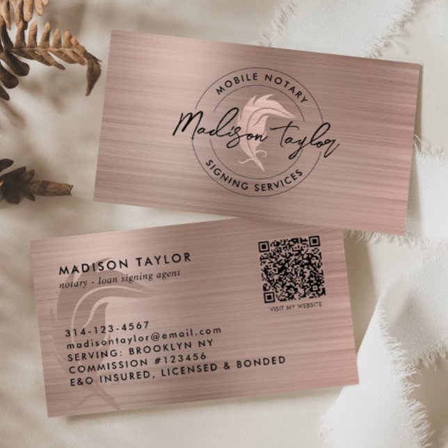 Carte De Visite Agent de prêt notaire Rose or brossé Quill Métal Q (Créateur téléchargé)
