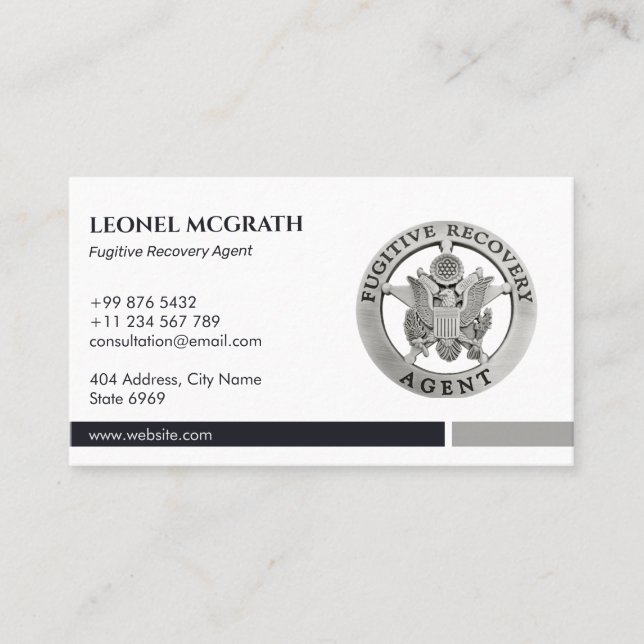 Carte De Visite Agent de récupération fugace | Élégant argent noir (Devant)