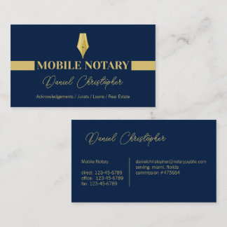 Carte De Visite Agent de signature de notaire mobile bleu et or