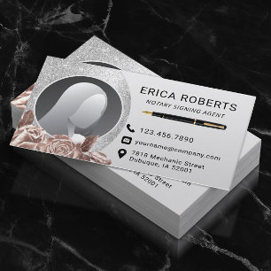 Carte De Visite Agent de signature de notaire Moderne Silver Flora