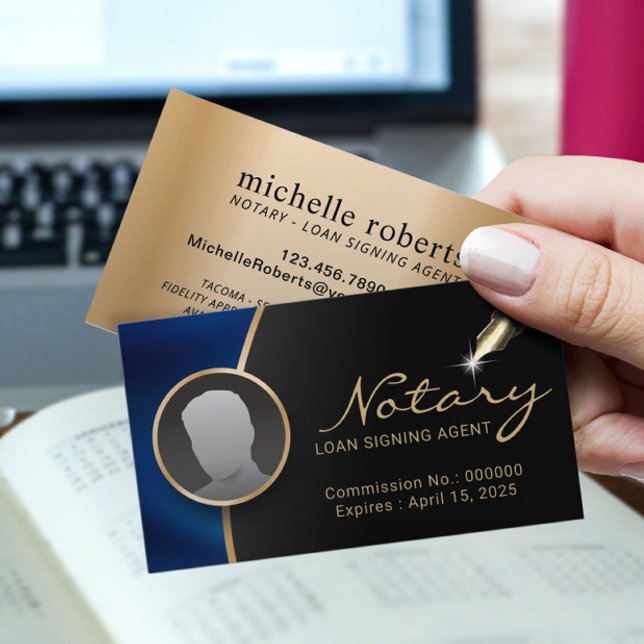 Carte De Visite Agent de signature de notaire Photo moderne noir e (Créateur téléchargé)