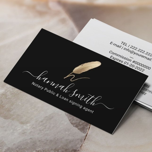 Carte De Visite Agent de signature de prêt notaire Gold Quill Logo (Créateur téléchargé)