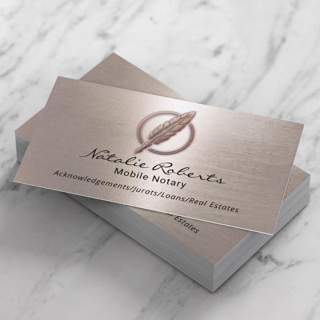 Carte De Visite Agent de signature de prêt notaire Quill Logo Rose (Créateur téléchargé)