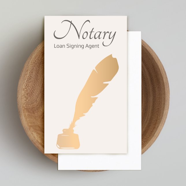 Carte De Visite Agent de signature de prêt notaire Rose Gold Quill (Créateur téléchargé)