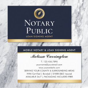 Carte De Visite Agent de signature de prêt notarial élégant Or Ble