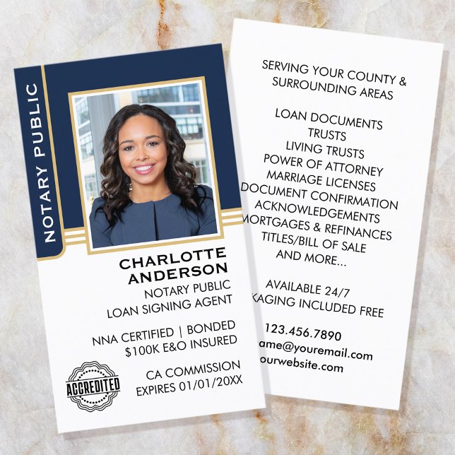 Carte De Visite Agent de signature de prêt public notaire ID Blue  (Créateur téléchargé)