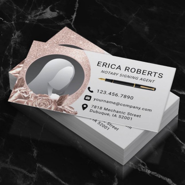 Carte De Visite Agent de signature du notaire Rose moderne Gold Fl (Créateur téléchargé)