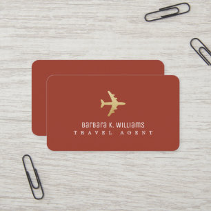 Carte De Visite Agent de voyage fausse or avion terracotta