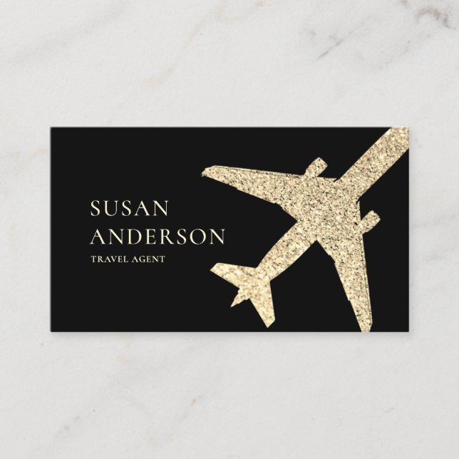 Carte De Visite Agent de voyage Faux Gold Parties scintillant Avio (Devant)