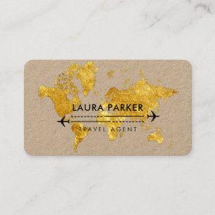 Carte De Visite Agent de voyage Plan du monde Vacation Gold Partie