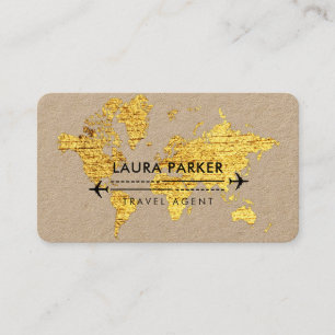 Carte De Visite Agent de voyage Plan du monde Vacation Gold Partie