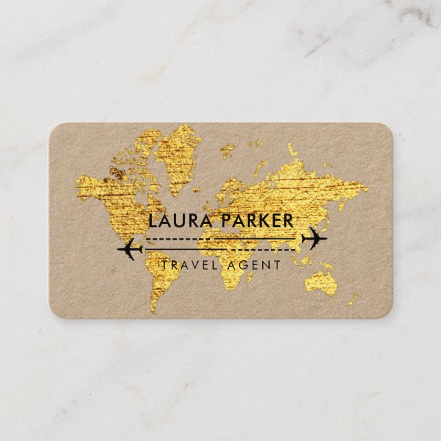 Carte De Visite Agent de voyage Plan du monde Vacation Gold Partie (Devant)
