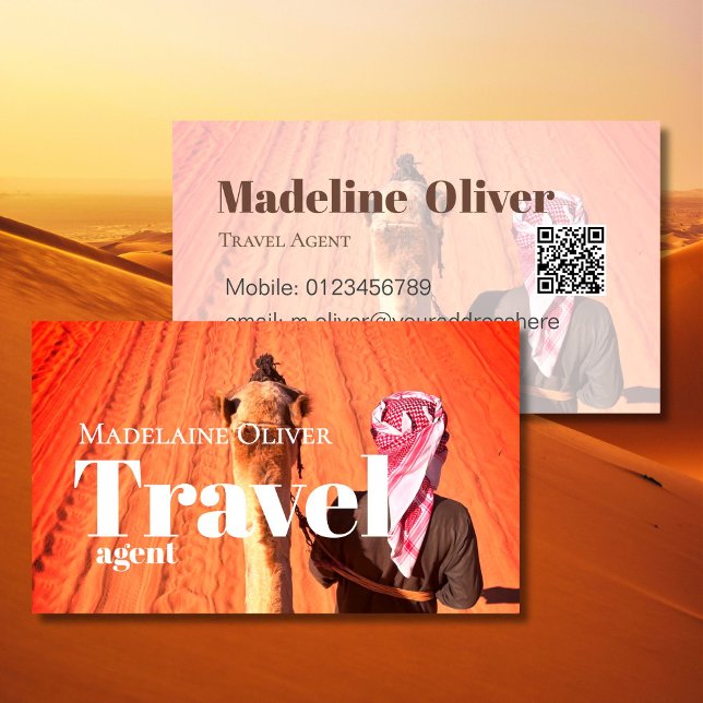 Carte De Visite Agent de voyage QR Code Desert Scène White Busines (Créateur téléchargé)