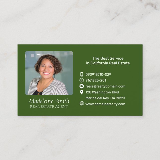 Carte De Visite Agent immobilier avec photo Olive Green (Devant)
