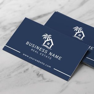 Carte De Visite Agent immobilier Beach House Logo Marine Blue