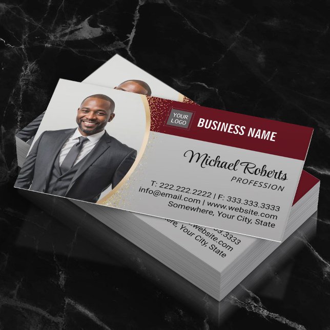 Carte De Visite Agent immobilier Burgundy Red Professional Photo (Créateur téléchargé)