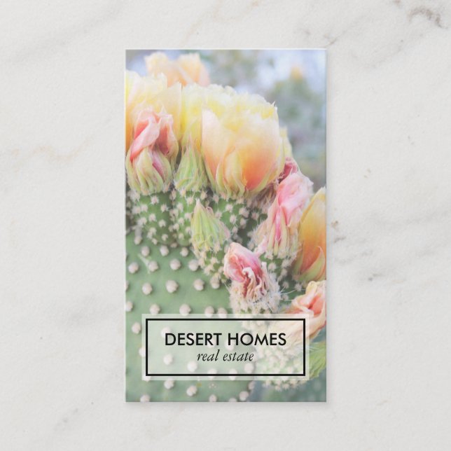 Carte De Visite Agent immobilier Cactus jaune Bloom Désert Photo (Devant)