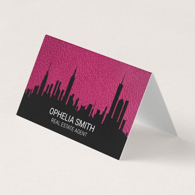 Carte De Visite Agent immobilier Cityscape | Cuir rose (Devant)