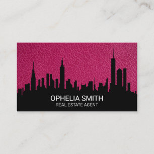 Carte De Visite Agent immobilier Cityscape   Cuir rose