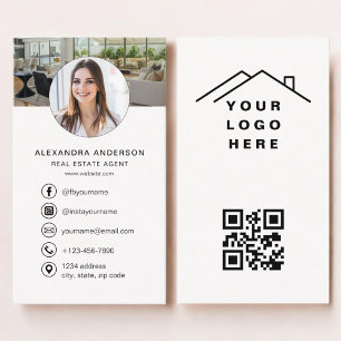 Carte de visite Agent Immobilier Code QR Logo Phot