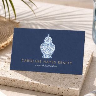 Carte De Visite Agent immobilier côtier Logo Jar Ginger Bleu