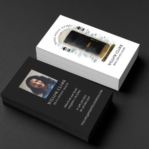 Carte De Visite Agent immobilier de porte avant en aquarelle noire