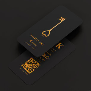 Carte De Visite Agent immobilier élégant Clé orange noir Agent imm
