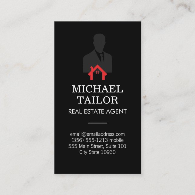 Carte De Visite Agent immobilier | Icône Accueil rouge (Devant)