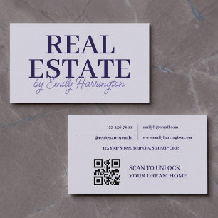 Carte De Visite Agent Immobilier Lavande Code QR Moderne