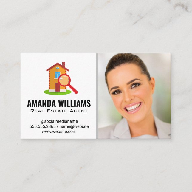 Carte De Visite Agent immobilier | Logo de recherche de la maison (Devant)