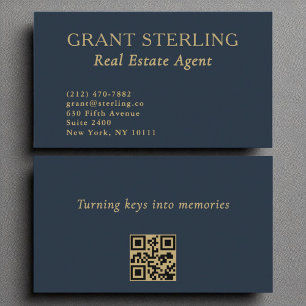 Carte De Visite Agent immobilier Marine Blue Gold QR Code