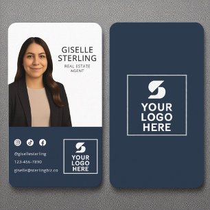 Carte De Visite Agent immobilier Marine Blue Photo Logo Portrait