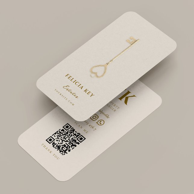 Carte De Visite Agent immobilier minimal clé initiale sable hypoth (Minimal Realtor Key Initials Sand Mortgage Business Card
)