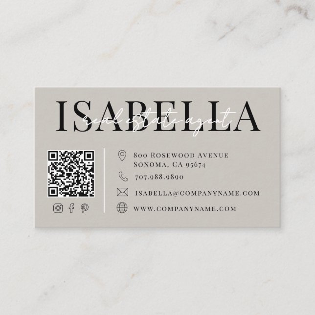 Carte De Visite Agent Immobilier Moderne Gris Script (Devant)
