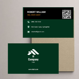 Carte De Visite Agent immobilier moderne vert foncé blanc