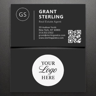 Carte De Visite Agent immobilier noir blanc logo QR Code moderne