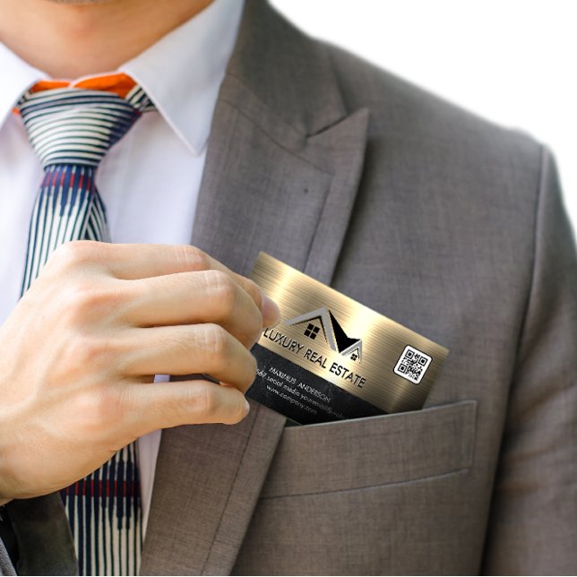 Carte De Visite Agent immobilier | Or métallique | Code QR (Créateur téléchargé)