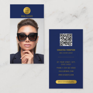Carte De Visite Agent immobilier photo professionnel Blue & Gold