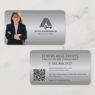 Carte De Visite Agent immobilier photo QR métallisé argent faux