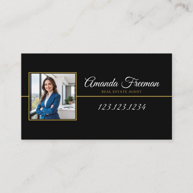 Carte De Visite Agent immobilier professionnel Black & Gold Photo (Devant)